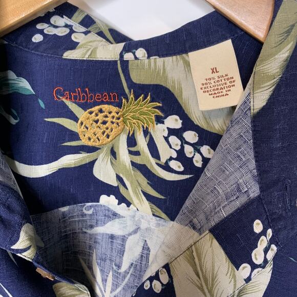 Silk Blue Green Tropical Print Hawaiian Shirt Sz XL - Picture 4 of 4